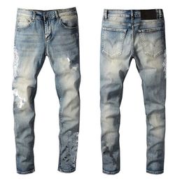 21SS Style Brand Mens Jeans Clothing Pants Men Women T Shirts Panther Print Army Green Destroyed Slim-leg Denim Straight Biker Ski2444