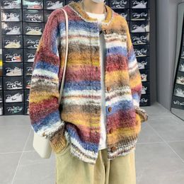 Mens Sweaters Striped Cardigan Sweater Men Korean Knitted Pullover Harajuku Hip Hop Streetwear Loose Knitwear Coat Male Clothes 231006