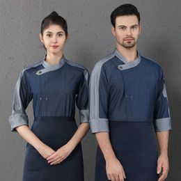 Cook Men Shirts Unisex Chef Uniform Patchwork 3 4 Sleeve Food Service Restaurant Kitchen Bakery Chef Jackets264C