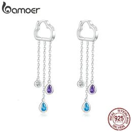 Ear Cuff 925 Sterling Silver Long Chain Dangle Earrings for Women Cloud and Rainy Zirconia Hanging Earing Korean Jewellery BSE220 231005