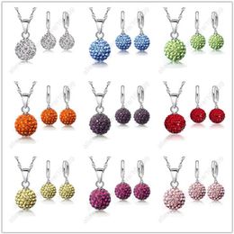 New Jewellery Sets 925 Sterling Silver pendant Austrian Crystal Pave Disco Ball Lever Back Earring Pendant Necklace Woman245O