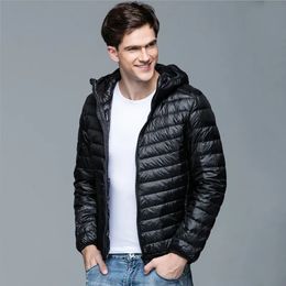 Men's Down Parkas Men Fluffy Winter Coat Fashion Hooded Duck Down Jackets Ultralight Puffer Down Coat Portable Slim Feather Filling Parkas 5XL 6XL 231005