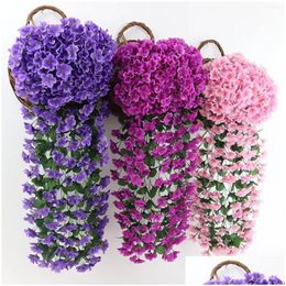 Decorative Flowers Wreaths 1 Pack Violet Hanging Flower Artificial 5 Petal Simation Plant Faux Orc For Home Garden Indoor Outdoor Drop Dhkmp