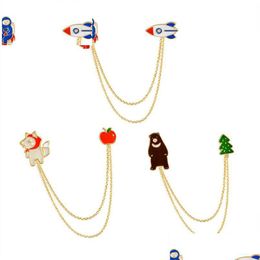 Pins Brooches Cute 3 Style Chain Tassel Brooch Astronaut Bear Wolf Collar Shirt Pin Jacket Denim Handbag Decor Drop Delivery Jewellery