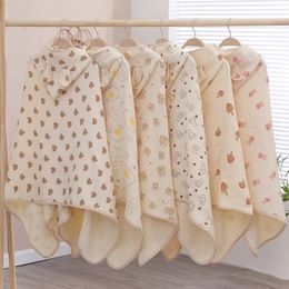 Towels Robes FourLayers of Cotton Gauze Baby Bath Towel Chilren's Bathrobe Hooded Towel with Ear Baby Health Care Gown Towel Swimming Blanket 231006