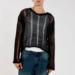 Men's Sweaters Fashion Mesh Transparent Knit Pullovers Sweater Sexy Long Sleeves Solid Color O Neck Club Party Tops Pullover Clothing For