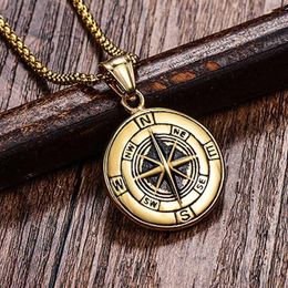 Stainless Steel Classic Antique Compass Necklace Men Star Letter Necklace Silver gold Colour Round Jewellery Fashion Necklaces 2020270c