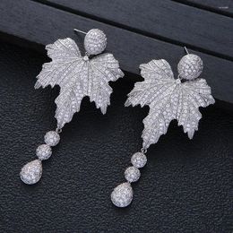 Dangle Earrings Luxury Leaf Shape Pearl Big Long Earring Full Paved Cubic Zirconia Women Wedding Fashion Jewellery A18061