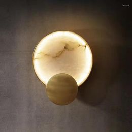 Wall Lamp Nordic Round Marble Led Modern Simple Brass/iron Creative Living Room Bedroom Corridor Aisle Sconce Light Fixture