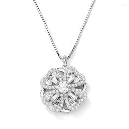 Pendant Necklaces 2024 Arrival Rotatable Clover Necklace CZ Silver Colour Crystal Spinning Flower Jewellery Women