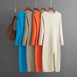 Plus size Dresses HLBCBG Elegant Winter Long Sleeve Pullover Midi Dress Thick Warm bodycon Party O Neck Knit Women Sweater 231005