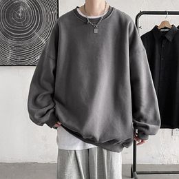 Men's Hoodies Mens Solid Colour Sweatshirts Loose Crew Neck Sportswear Tracksuits Harajuku Oversize Leisure Basic Pullovers Sudaderas