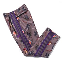 Men's Pants NEEDLES 2023 High Quality Butterfly Embroidery Printed Textile Casual Sports Purple Red