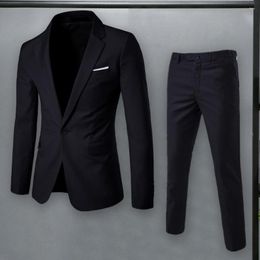 Men's Suits Men Pants Set Groom Wedding Outfit Stylish Business Suit Lapel Single Button Coat Slim Fit With Pockets For A