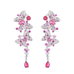 luxury butterfly dangle earring designer for woman S925 silver post party rose AAA zirconia silver white diamond earrings South Am318a