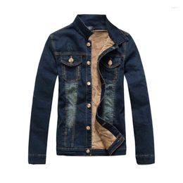 Men's Jackets Autumn Winter Cowboy Windbreaker Denim Fleece Jacket Men Casual Jeans Warm Coat Slim Fit OUTWEAR Washed Cotton Clothing