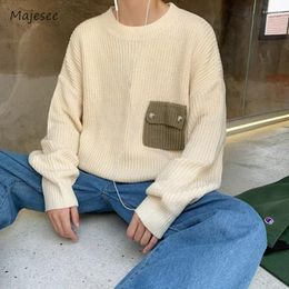 Men's Sweaters Autumn Men Contrast Colour Pocket Design Baggy Harajuku College Daily Simple Versatile Cosy Blocking Pullovers Handsome