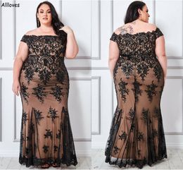 Vintage Black Lace Appliqued Women Formal Occasion Party Dresses Elegant Plus Size Off The Shoulder Mermaid Prom Gowns Aso Ebi Second Reception Evening Dress CL2765