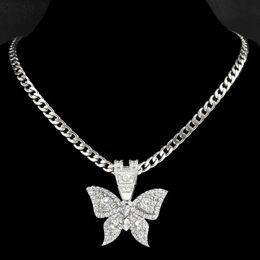 Pendant Necklaces Gold Colour Stainless Steel Chain Big Butterfly Necklace Men Women Hiphop Rock Cuban Rope Animal Jewellery