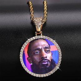 Personalized Custom Po Memory Medallions Solid Pendant Bling iced out Cubic Zircon Necklace For Men Women Hip Hop Jewelry Gift262K