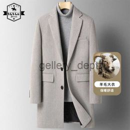 Men's Wool Blends 2022 Mid Long Peacoat Men Autumn Winter Trench Coat New Woollen Korean Coat Slim Fit Thicken Overcoat Male Wool Business Jacket J231006