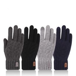 Five Fingers Gloves 2023 men s warm gloves winter touch screen plus fleece cold wool knitted 231005