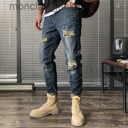 Men's Jeans Denim Jeans Mens Fashion Slim Straight Summer Hole Beggar Casual Pants Designer Pants Cargo Jeans Streetwear Biker Punk Clothes J231006