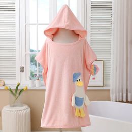 Towels Robes Cartoon Children's Coral Fleece Bathrobe Soft Thickened Boys Girls Absorbent Bath Towel Simple Solid Color Baby Hooded Cloak 231006