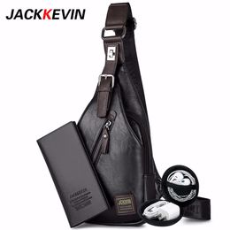 Waist Bags JackKevin Men s Fashion Crossbody Bag Theftproof Rotatable Button Open Leather Chest Men Shoulder Pack 231006