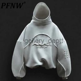 Men's Hoodies Sweatshirts PFNW Men's Autumn Tide New Hoodies Designer Brand 2023 Hooded Long Sleeve Sweater Couple Foam Print White High Street 12Z2248 J231006