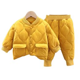 Men's Down Parkas Winter Kids Boys Girls Sets Cotton Children Warm Tracksuit Clothing Toddler Sportsuit Solid Outfits 15 Years Baby Suits 231005
