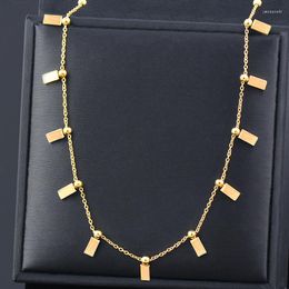 Pendant Necklaces KIOOZOL Stainless Steel Square Necklace For Women Blue Enamel Chain Gold Colour Choker On The Neck Jewellery