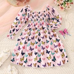 Girl Dresses Princess Vintage Dress Child Vestido Puff Sleeve Pink Wedding Party Birthday Butterfly Children Clothes 2 To 10 Years