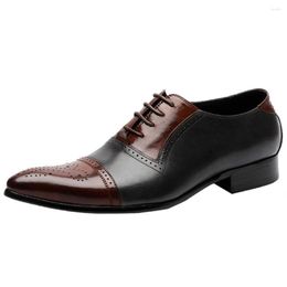 Dress Shoes Fashion Men Brogues Genuine Leather Mixed Colours Pointed Toe Strap Office Business Wedding