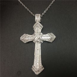 Vecalon Fashion HIPHOP Big Cross pendant 925 Sterling silver Diamond Party Wedding Pendants with necklace for Women Men Jewelry244h