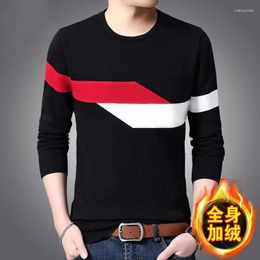 Men's Sweaters Thicken Fleece Autumn Winter Men Knitted Sweater Korean Fashion Contrast Bottoming Basic Male Clothing Casual Warm Pullovers