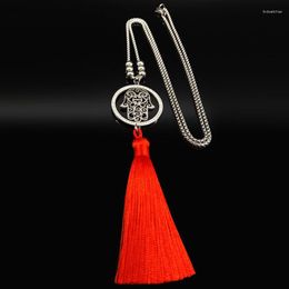 Pendant Necklaces 2023 Muslim Islam Hamsa Hand Tassel Crystal Stainless Steel Women Bead Long Chain Jewellery Gargantilla N18548