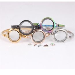 Bangle 5pcs 316L Stainless Steel Screw 30mm Mixed Colour Floating Locket 7 8 Inch Bracelet Women Jewelry217R