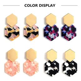 Acrylic Resin Dangle Earrings Hexagonal diamond metal geometric stud for Women Boho Jewellery Sister Friends Mom270q