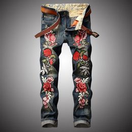 2020 New Streetwear Hip Hop Jeans Men Rose Embroidery Denim Pants Slim Fit Casual Jeans Embroidered Flowers Male Clothes BP0072594