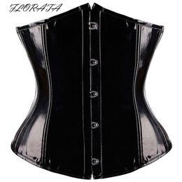 Gothic Fetish Black Underbust Corset PVC Vinyl Bustier Lace-up Top Punk S-2XL Body Shaper240e