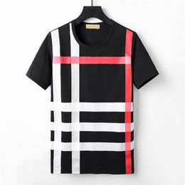 Men's fashion short sleeve T-shirt splicing simple round neck turtleneck plaid T-shirt men's casual cotton301d