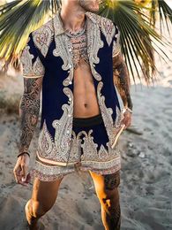 Men's Tracksuits Hawaiian Set Mens Printing Set Short Sleeve Summer Casual Floral Shirt Beach Two Piece Suit Fashion Men Sets S-3XL 231006