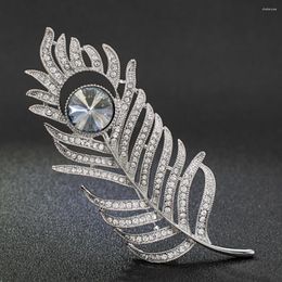 Brooches Rhinestone Crystals Feather Brooch Pin Broach For Woman Jewellery Dress Bag Accessories 04751