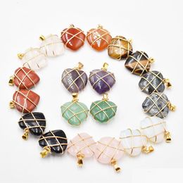 Charms Bk Gold Wire Wrap Heart Agate Crystal Stone Pendant For Jewellery Making Drop Delivery Findings Components Dhgarden Dhygw