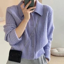 Women's Sweaters Rimocy Turn Down Knit Cardigan Women Autumn Winter Button Up Solid Colour Sweater Coats Woman Long Sleeve Soft Cardigans Ladies 231005
