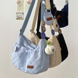 Waist Bags Comfortabe Soft Fabric Messenger Bag Harajuku Style Solid Plaid Print Large Capacity Diagonal Package Sweet Girl Handbags