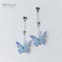 Ear Cuff Modian Insect Series Blue Butterfly Pearl Drop Earring for Women Fashion Genuien 925 Sterling Silver Dangle Fine Jewellery 231005