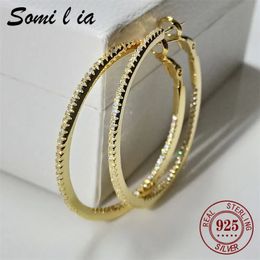 Hoop Huggie SOMILIA 18K Gold Plate Large Earrings 925 Sterling Silver Simple Classic Women's Earring Jewelry for ladys 231005