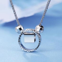 Chains Real Pure Platinum 950 Women Bead Circle Block Pendant Wheat Chain Necklace 3.4-3.5g